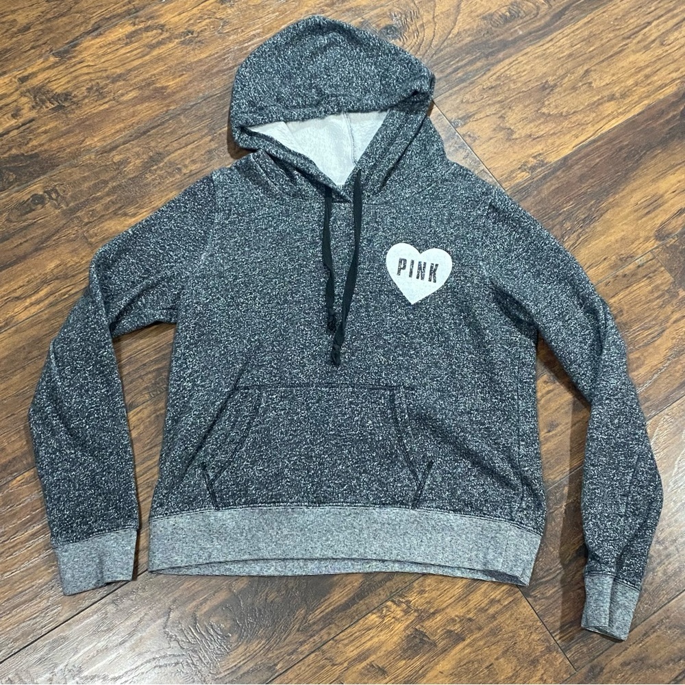 Victoria's Secret PINK Heart Gray Hooded Sweatshirt sz Large